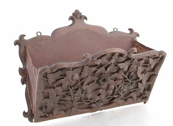 Appraisal: Unusual Victorian carved walnut-mounted leather hanging document folio th century