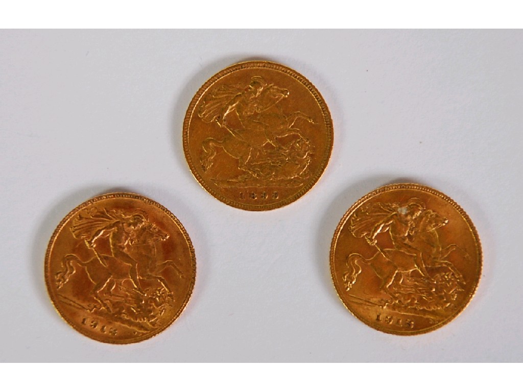 Appraisal: THREE GOLD HALF SOVEREIGNS Queen Victoria and George V x