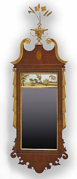 Appraisal: A Federal mahogany inlaid and eglomis mirror height ft width