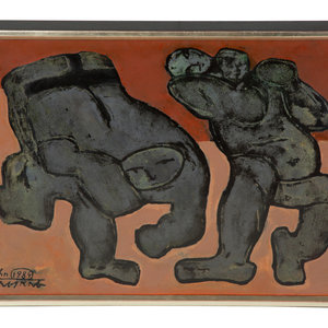 Appraisal: Sand Nguyen Vietnamese - Wrestle lacquer on board signed and