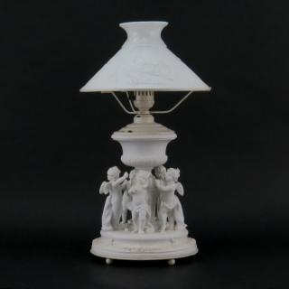 Appraisal: Vintage Bisque Porcelain Figural Lamp With Lithopane Shade Vintage Bisque