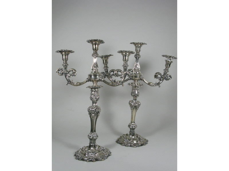 Appraisal: Pair of Rococo Style Silverplate Candelabra Continental th c three