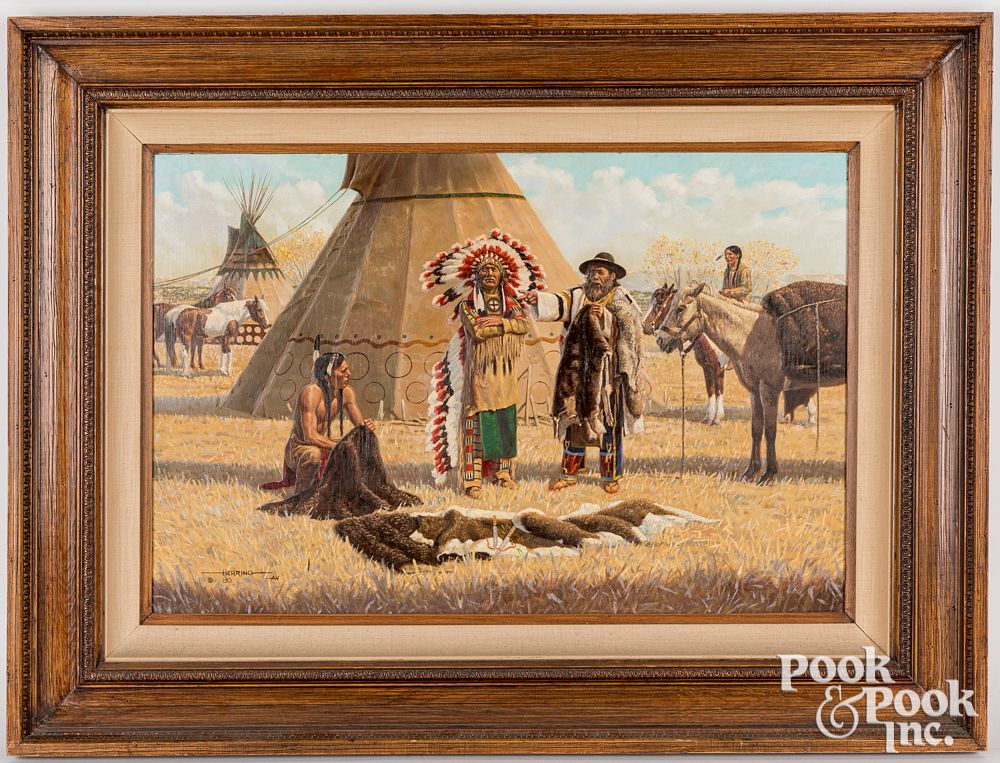 Appraisal: Lee Herring oil on board Native American Indian Lee Herring