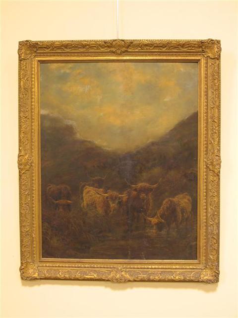 Appraisal: EUROPEAN HIGHLAND ROVERS Oil on panel x in sight Framed