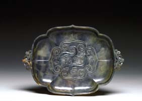 Appraisal: LARGE JADE MARRIAGE DISH Large and unusual Chinese carved translucent