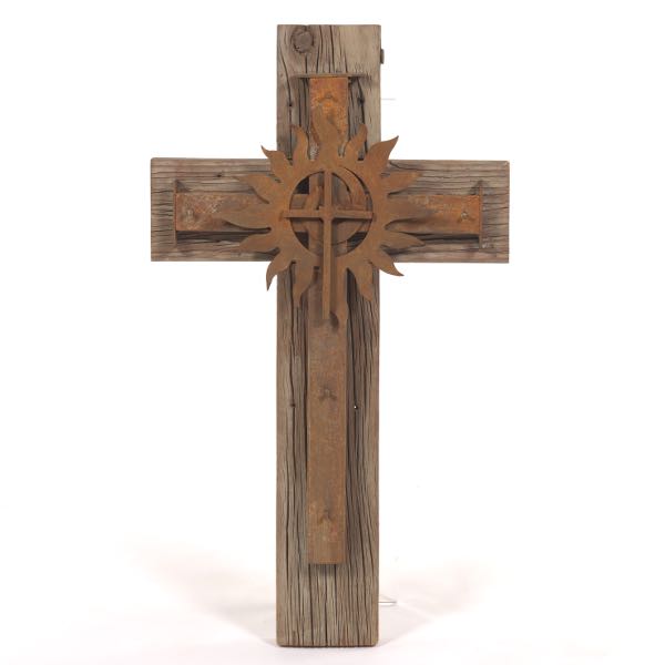 Appraisal: WOOD AND METAL CROSS x Rustic wood with oxidized metal