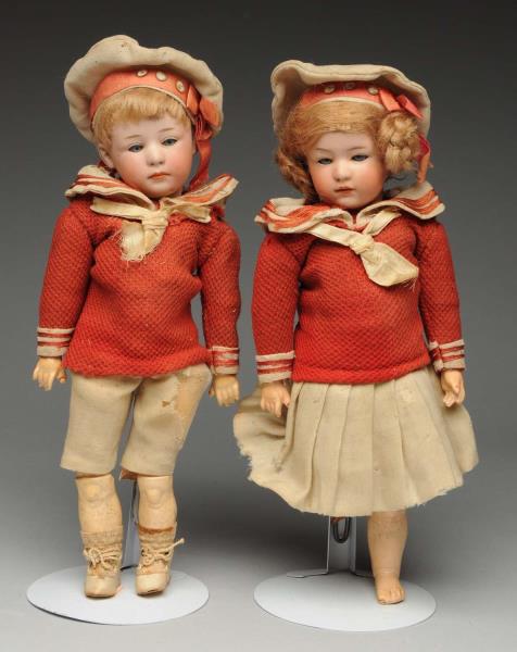 Appraisal: Pair Of Gebr Heubach Character Dolls Bisque socket head girl