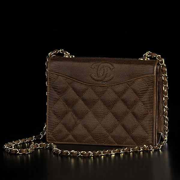 Appraisal: Chanel Lizard Bag French classic Chanel shoulder bag in brown