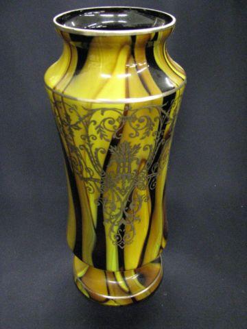 Appraisal: Loetz Art Glass Vase marbled yellow browns with silver overlay