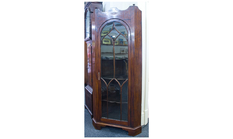 Appraisal: Mahogany Corner Unit Glazed Door Enclosing Four Shelves Ebonised String