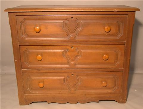 Appraisal: VICTORIAN THREE DRAWER DRESSER WITH CARVED MOTIFS h w d