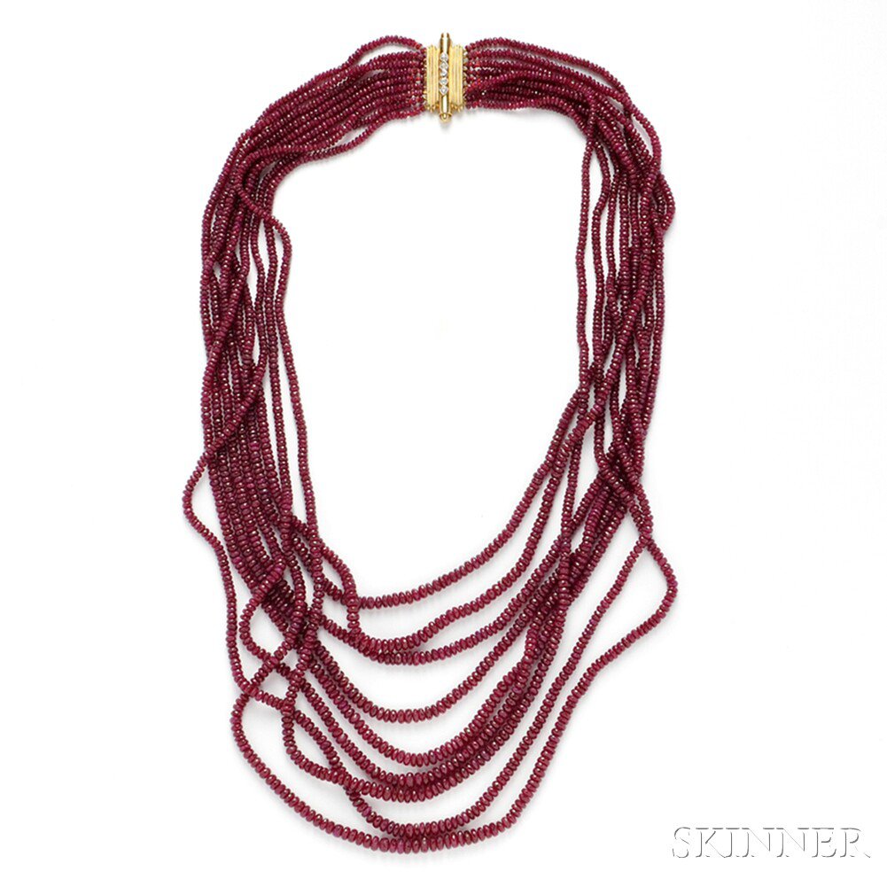 Appraisal: Ruby Bead Necklace composed of nine strands of faceted ruby