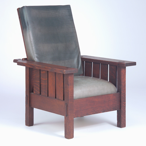 Appraisal: ARTS CRAFTS Morris chair with four slats under each arm