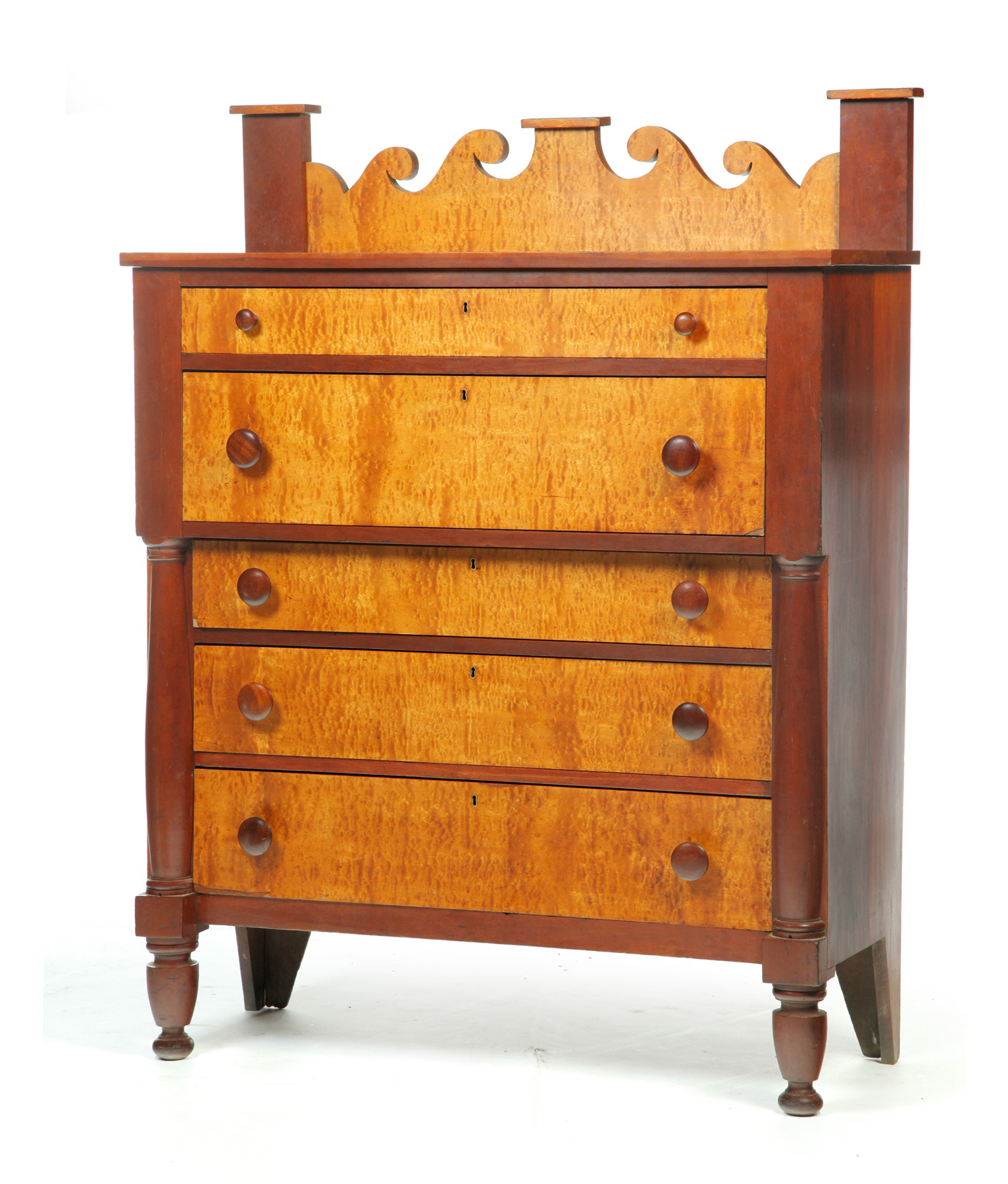 Appraisal: TRANSITIONAL SHERATON TO EMPIRE FIVE-DRAWER CHEST Midwestern Cherry and figured