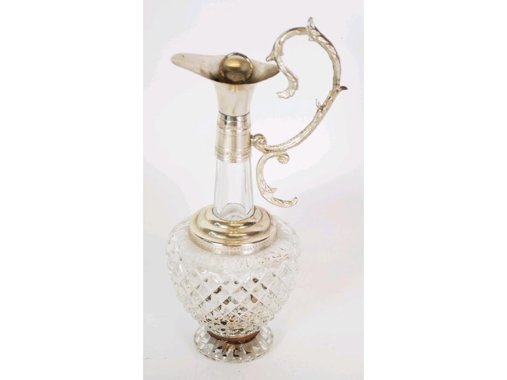 Appraisal: MOULDED GLASS PEDESTAL WINE JUG WITH PLATED MOUNTS cm high