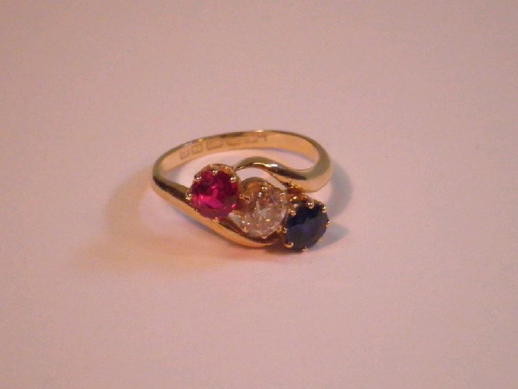 Appraisal: A sapphire diamond and ruby ring set in ct gold