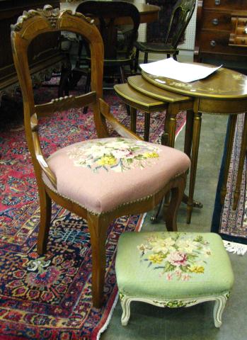 Appraisal: Victorian Carved Back Sidechair in walnut with burled veneer needlepoint