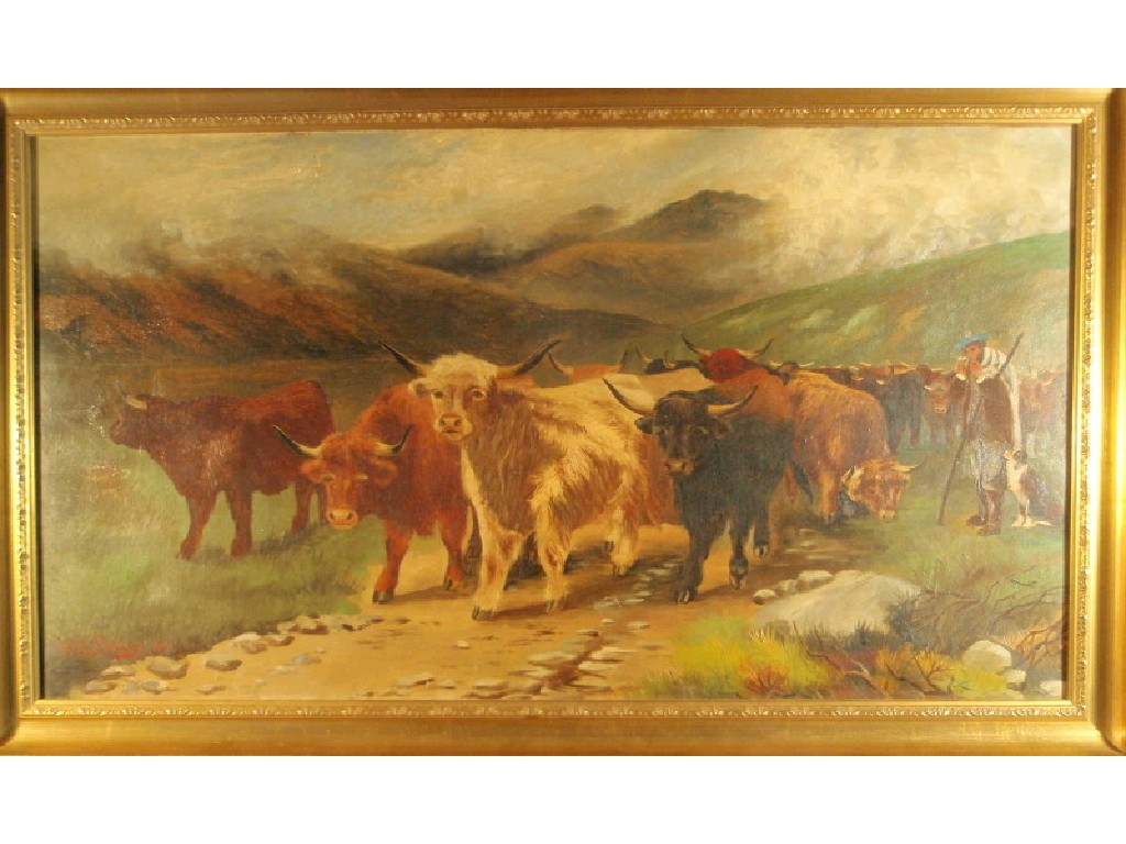 Appraisal: W Percy Highland cattle in landscape oil on canvas signed