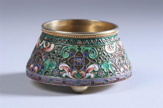 Appraisal: RUSSIAN SILVER-GILT AND ENAMEL SUGAR BOWL BH maker's mark spade