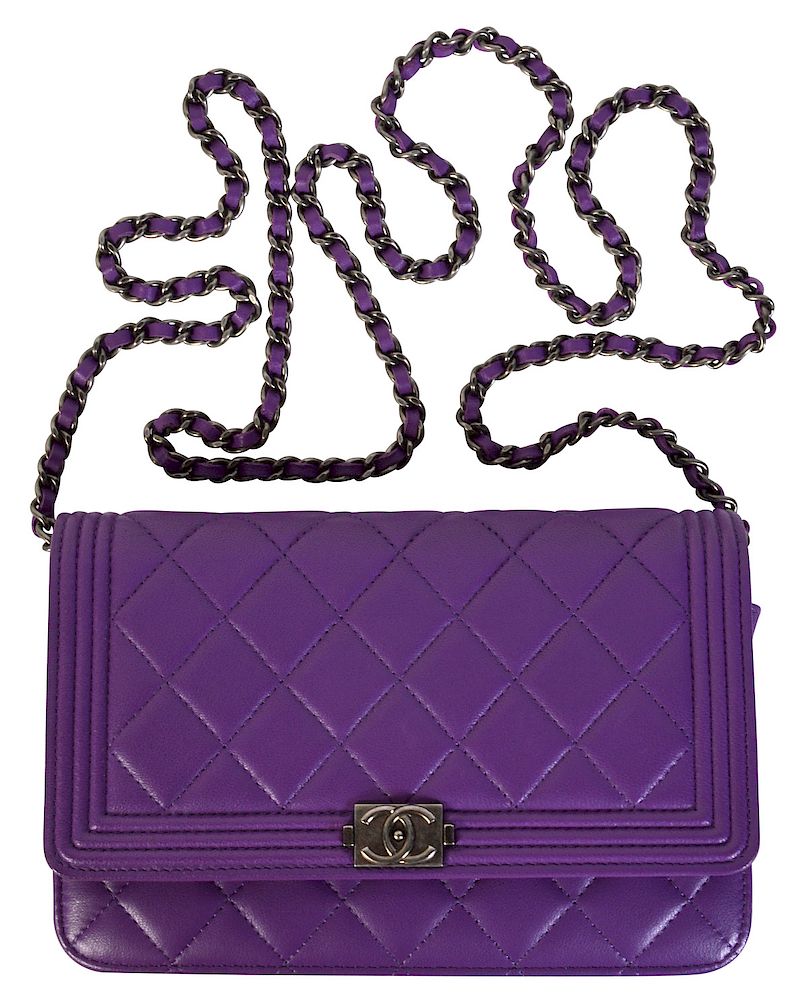 Appraisal: Purple CHANEL 'Le Boy' Leather Wallet on Chain Chanel purple