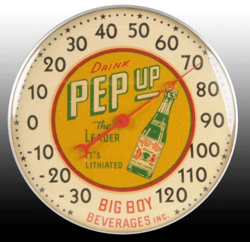 Appraisal: Pep-Up Metal and Glass Dial Thermometer Description Circa s to