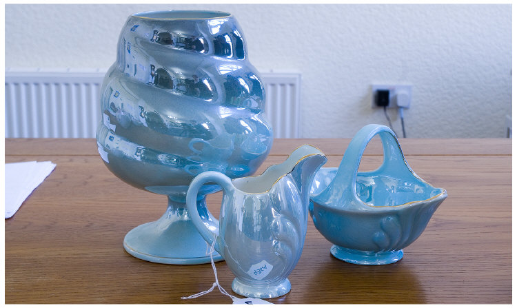 Appraisal: Maling Ware Blue Lustre comprising basket jug and vase items