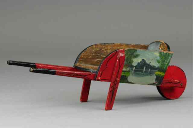 Appraisal: PAINTED MINIATURE WHEELBARROW C 's attributed to PA origin hand