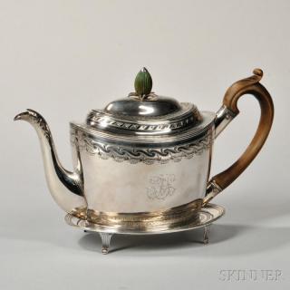 Appraisal: George III Sterling Silver Teapot and Stand London - Peter