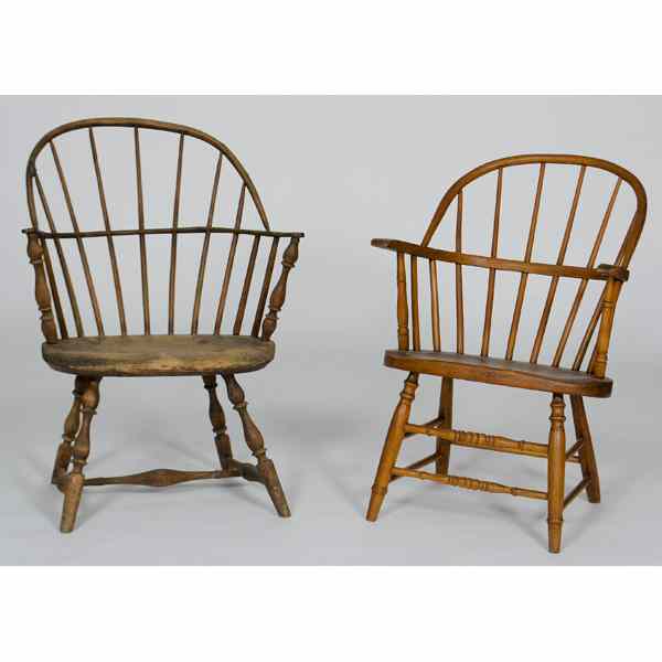 Appraisal: Windsor Armchairs American th century two Windsor armchairs in mixed