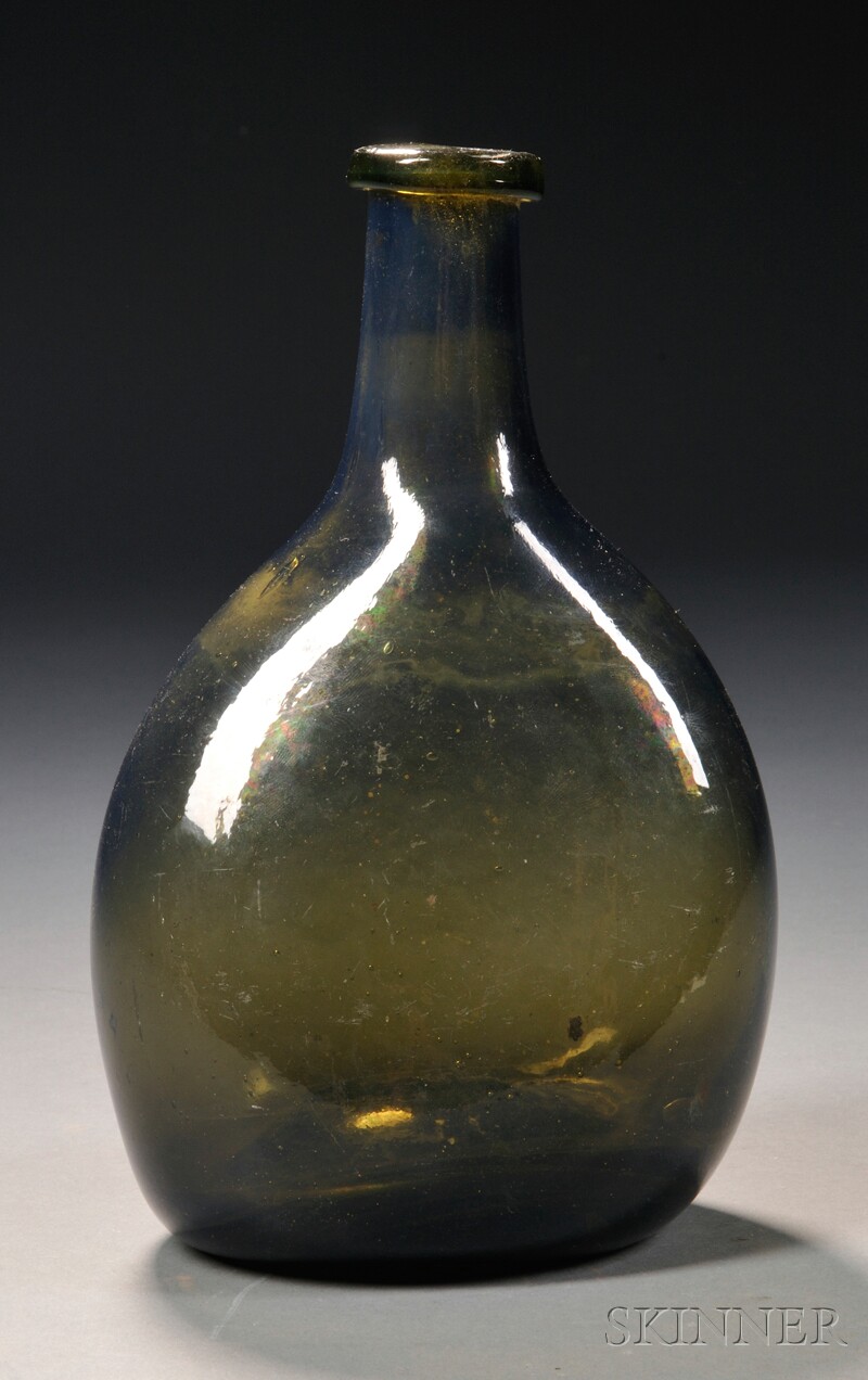 Appraisal: Olive Green Blown Glass Chestnut Bottle probably France early th