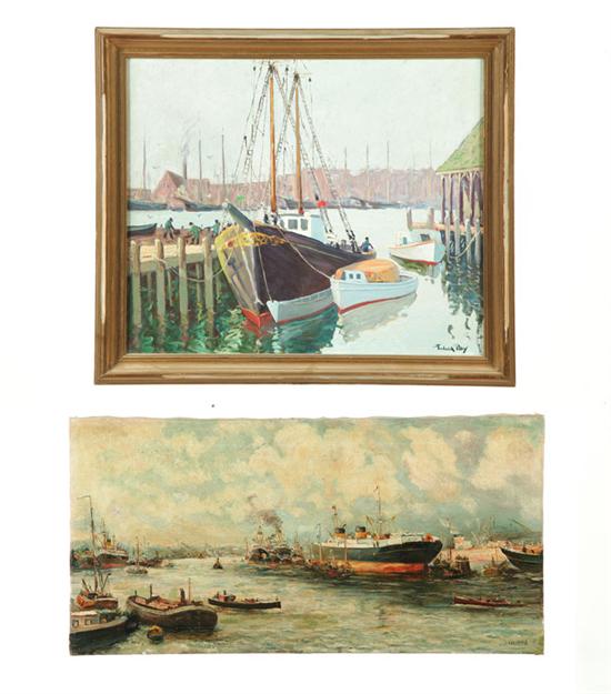 Appraisal: TWO HARBOR PAINTINGS AMERICAN SCHOOL TH CENTURY Oil on canvas