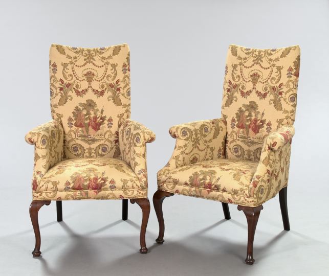 Appraisal: Good Pair of George III-Style Walnut Lolling Chairs each with