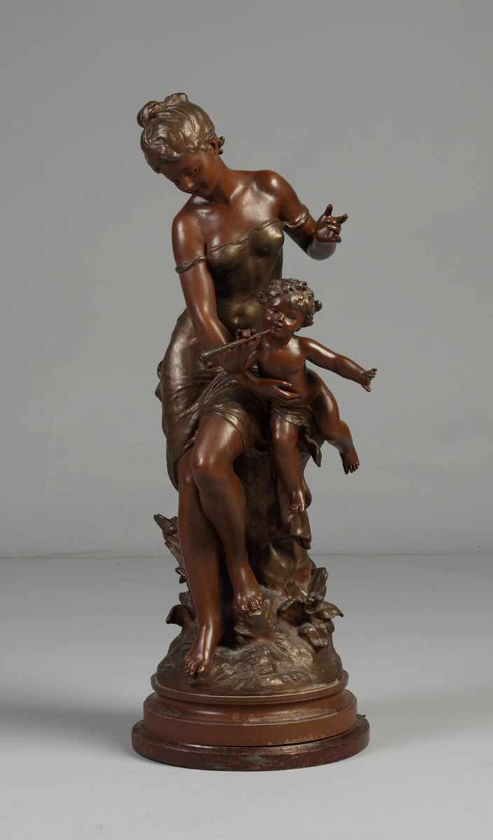 Appraisal: Patinated Metal Sculpture of Mother Child Patinated Metal Sculpture of