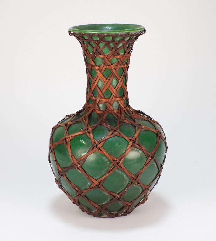 Appraisal: JAPANESE GREEN BALUSTER FORM IKEBANA VASE Japan th CenturyVibrant green