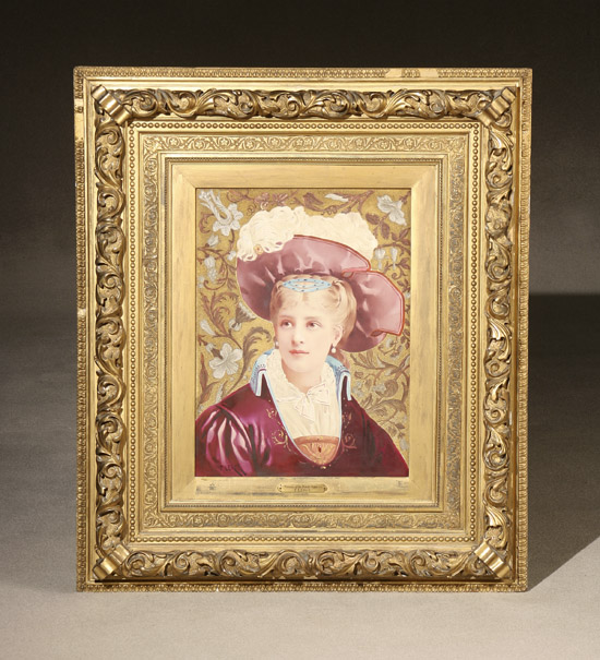 Appraisal: French Enameled and Gilt Decorated Ceramic Portrait Plaque of a