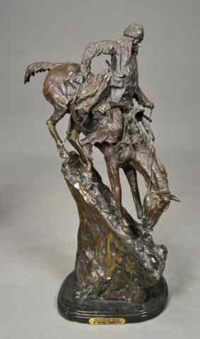 Appraisal: BRONZE SCULPTURE BY FREDERICK REMINGTON''MOUNTAIN MAN'' depicting rugged man riding