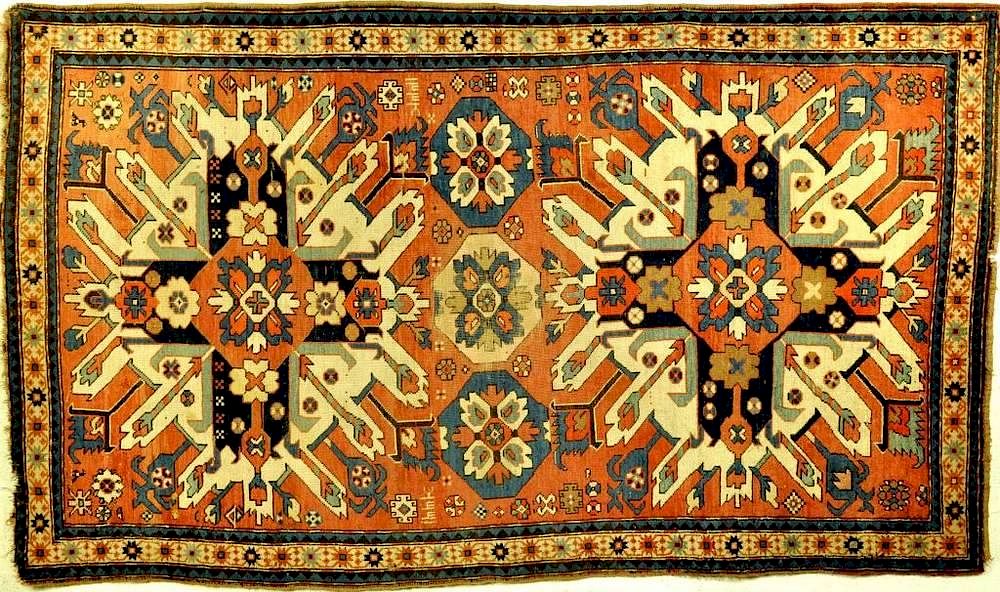 Appraisal: Eagle Kazak Carpet Kazak eagle rug with two central red