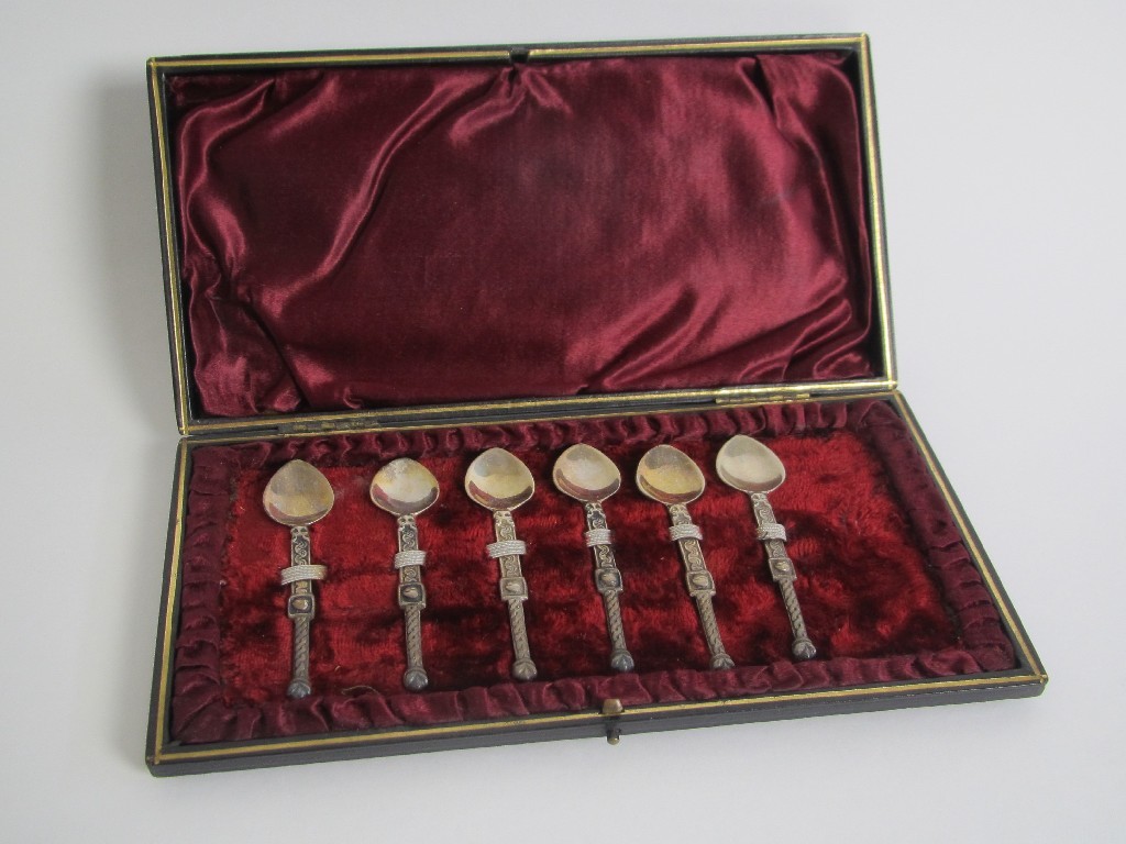 Appraisal: Six Alexander Ritchie Iona silver condiment spoons in fitted case