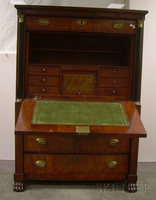 Appraisal: French Empire Brass-mounted Mahogany and Mahogany Veneer Fall-front Desk with