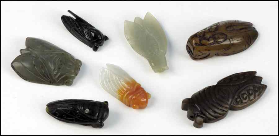 Appraisal: SEVEN CHINESE CARVED CICADAS Jade and hardstone Largest '' Condition