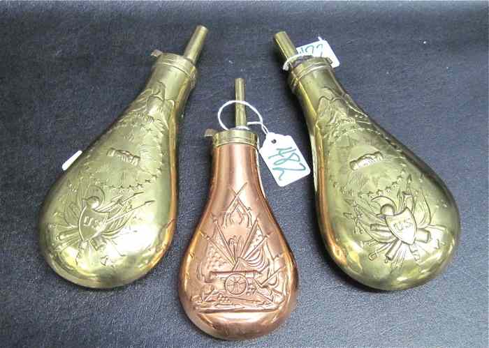 Appraisal: THREE POWDER FLASKS two are Zouave rifle pattern also known