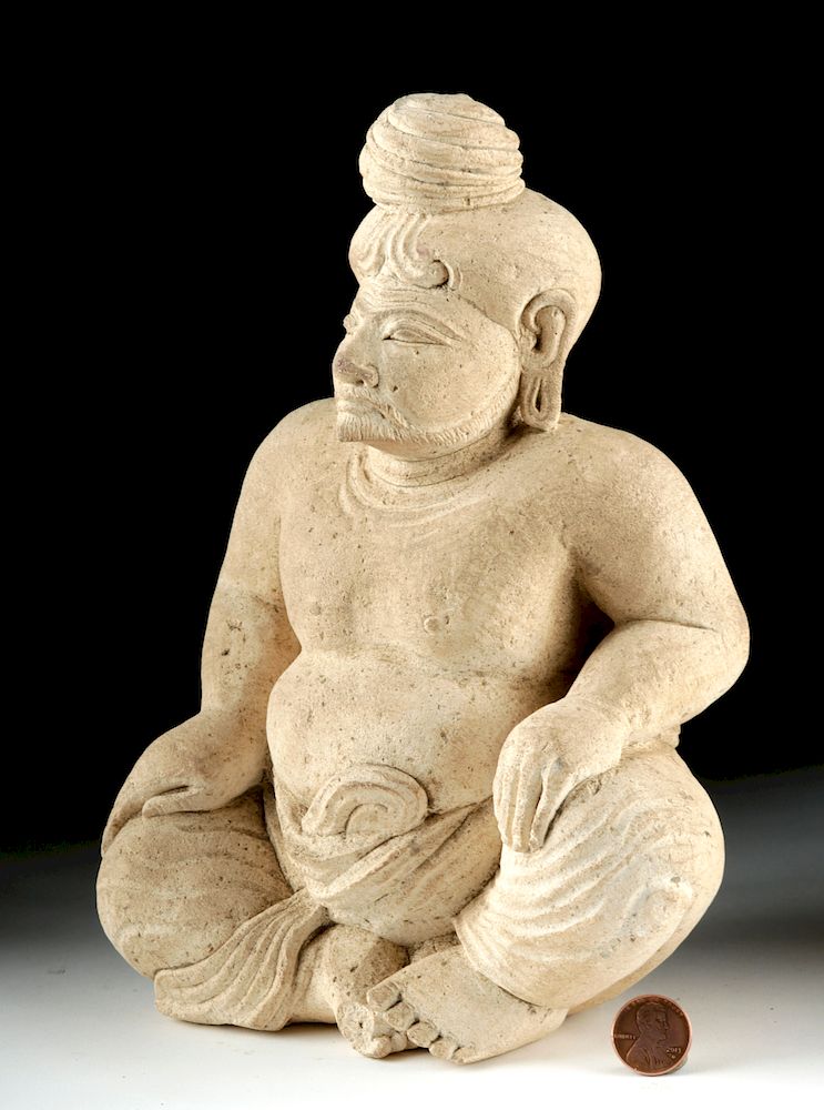 Appraisal: Majapahit Limestone Seated Figure - Royal Man Holiday Shipping Deadlines