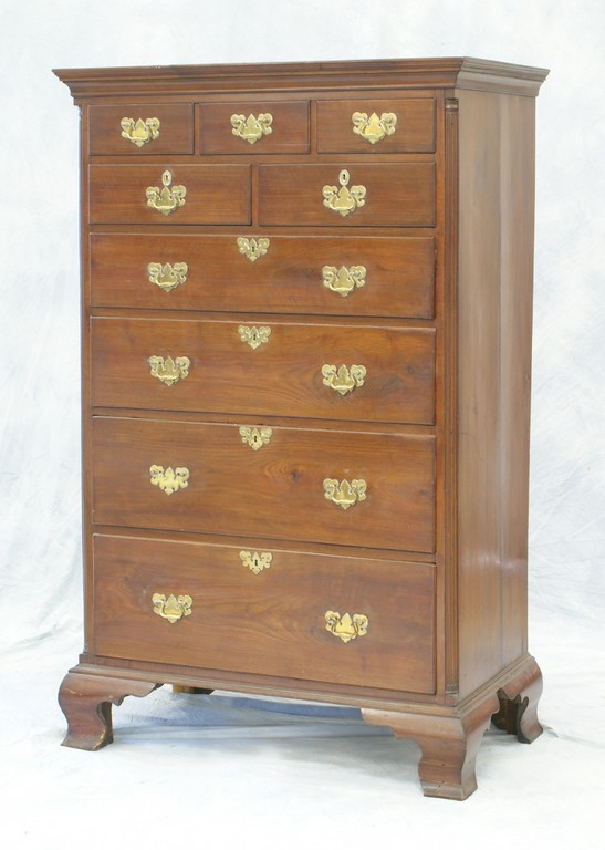 Appraisal: American Walnut Chippendale tall chest of drawers over over drawers