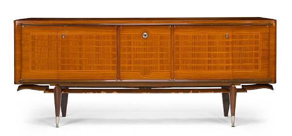 Appraisal: An Art Deco inlaid palisander and chrome sideboard s height