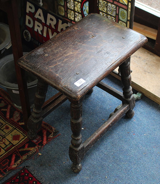 Appraisal: AN OAK STOOL with rectangular top and turned legs cm