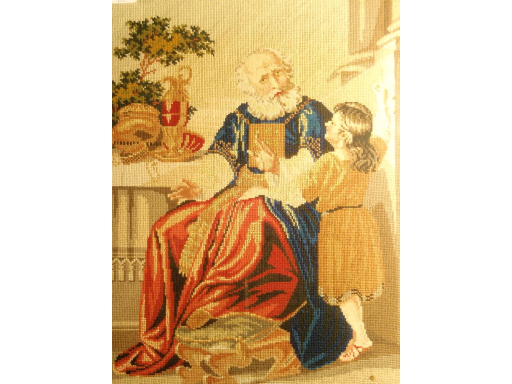 Appraisal: Victorian wall and silk needlework picture - A Biblical Scene