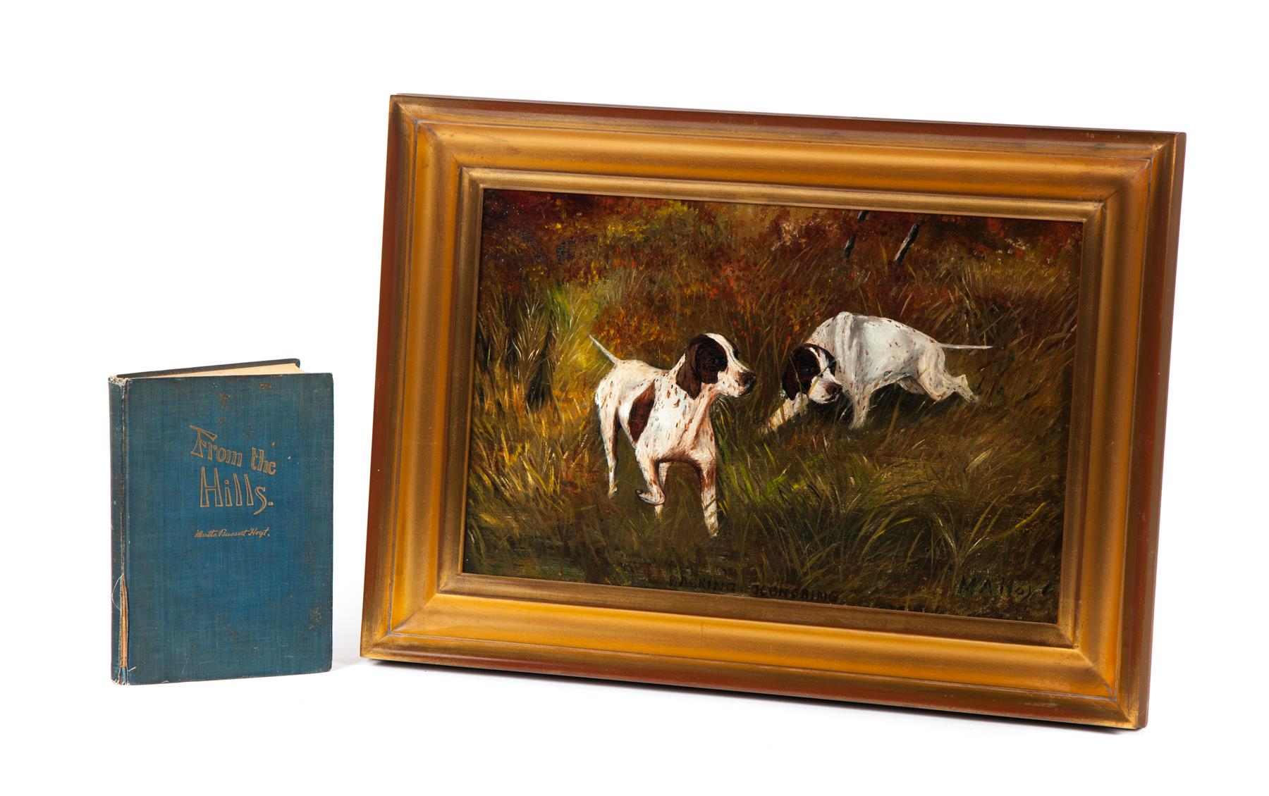 Appraisal: PAINTING OF TWO HUNTING DOGS SIGNED M A HOYT American