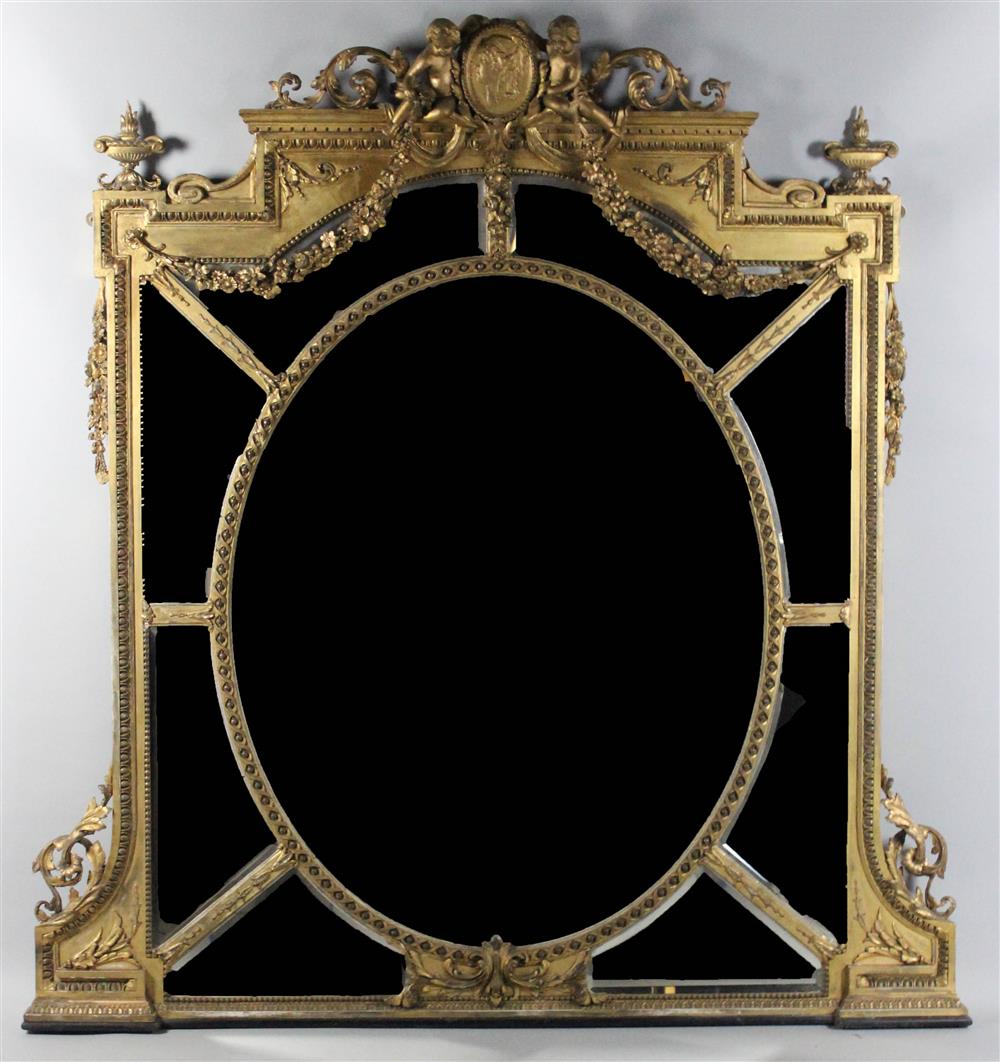 Appraisal: NEOCLASSICAL STYLE LARGE GILTWOOD AND GESSO MIRROR circa the beveled-edge