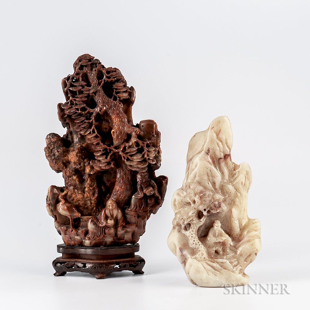 Appraisal: Two Soapstone Carvings Two Soapstone Carvings China each depicting mountains