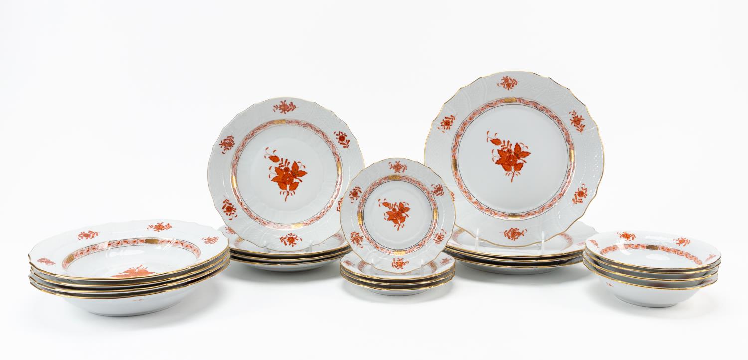 Appraisal: PC HEREND RUST CHINESE BOUQUET SERVICE FOR FOUR Herend Hungarian